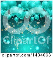 Poster, Art Print Of Christmas Party Background Of 3d Balloons Over Snowflakes Bokeh Flares And Stars In Turquoise Blue