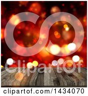 Poster, Art Print Of 3d Wooden Table Or Deck Over Stars And Bokeh Flares