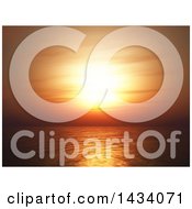 Clipart Of A 3d Orange Ocean Sunset Seascape Royalty Free Illustration