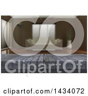 Clipart Of A 3d Close Up Of A Rustic Wooden Table And A Blurred Lobby Or Living Room Royalty Free Illustration