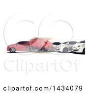 Poster, Art Print Of 3d Red Car Speeding Away From Others On A White Background