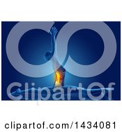 Clipart Of A 3d Xray Woman In A Splits Yoga Pose On Blue With Visible Glowing Spine Royalty Free Illustration