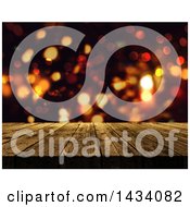 Clipart Of A 3d Rustic Wood Deck Or Table Against Bokeh Flares Royalty Free Illustration