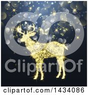 Poster, Art Print Of Golden Sparkle Light Reindeer Over Bokeh Flares