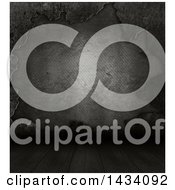 Clipart Of A Dark Concrete And Metal Wall With A Wood Floor Royalty Free Illustration
