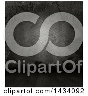 Poster, Art Print Of Dark Concrete And Metal Wall With A Wood Floor