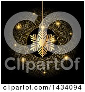 Clipart Of A Suspended Snowflake In A Confetti And Sparkle Circle On Black Royalty Free Vector Illustration