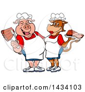 Poster, Art Print Of Cartoon Chef Pig And Cow With Ribs And Brisket