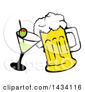 Poster, Art Print Of Cartoon Martini Cocktail And Beer Mug