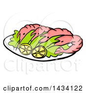 Clipart Of A Cartoon Platter Of Shrimp With Lemon Slices Royalty Free Vector Illustration by LaffToon