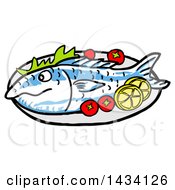 Poster, Art Print Of Cartoon Baked Fish With Tomatoes And Lemon Slices