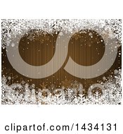 Poster, Art Print Of Golden Brown Striped Christmas Background With A Border Of White Winter Snowflakes
