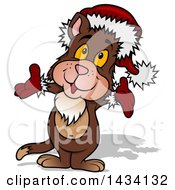 Poster, Art Print Of Cartoon Christmas Santa Cat Wearing A Hat And Gloves