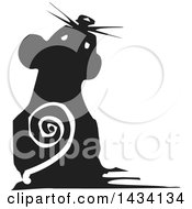 Poster, Art Print Of Black And White Woodcut Mouse Looking Up