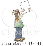 Poster, Art Print Of Cartoon White Male Hippie Protestor Wearing A Peace Shirt And Holding Up A Blank Sign