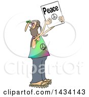 Cartoon White Male Hippie Protestor Holding Up A Peace Sign