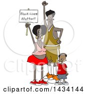 Clipart Of Cartoon Mother And Father Protesters With Their Son Shouting And Holding Up A Black Lives Matter Sign Royalty Free Vector Illustration by djart
