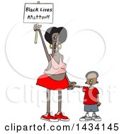 Poster, Art Print Of Cartoon Female Protestor Holding Her Sons Hand Shouting And Holding Up A Black Lives Matter Sign