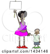 Poster, Art Print Of Cartoon Black Female Protestor Holding Her Sons Hand Shouting And Holding Up A Blank Sign