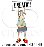 Clipart Of A Cartoon White Female Protestor Holding Up An Unfair Sign Royalty Free Vector Illustration