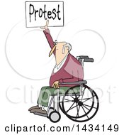Poster, Art Print Of Cartoon White Senior Male Protestor In A Wheelchair Holding Up A Protest Sign