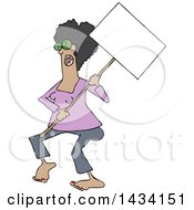 Poster, Art Print Of Cartoon Black Female Protestor Wearing Glasses And Holding A Blank Sign
