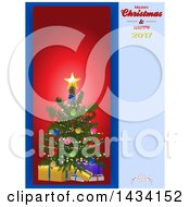 Poster, Art Print Of Merry Christmas And Happy 2017 Greeting Panel With A Tree And Gifts