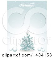 Poster, Art Print Of Happy Holidays Greeting Over A Snowy Background With An Ice Blue Christmas Tree And Baubles