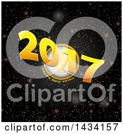 Poster, Art Print Of Happy New Year 2017 Greeting Over A Gold Circle On An Outer Space Background