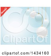 Clipart Of A Red Happy Holidays Greeting Banner Over A Blue Background With Suspended Baubles Royalty Free Vector Illustration
