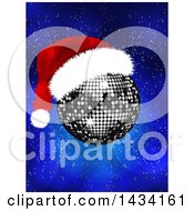 Poster, Art Print Of Silver Disco Ball With A Christmas Santa Hat Over A Blue Flare Background