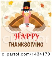 Poster, Art Print Of Pilgrim Turkey Bird Over A Happy Thanksgiving Sign With Autumn Leaves