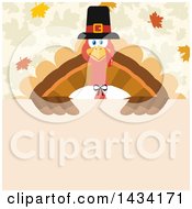 Poster, Art Print Of Pilgrim Turkey Bird Over A Sign With Autumn Leaves
