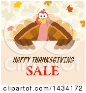 Poster, Art Print Of Turkey Bird Over A Happy Thanksgiving Sale Sign With Autumn Leaves