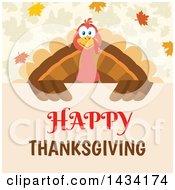 Poster, Art Print Of Turkey Bird Over A Happy Thanksgiving Sign With Autumn Leaves