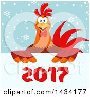 Poster, Art Print Of Chicken Rooster Bird Over New Year 2017 Numbers On Snowflakes