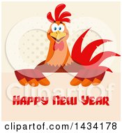 Poster, Art Print Of Happy New Year Greeting Under A Chicken Rooster Bird On Halftone