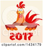 Poster, Art Print Of Chicken Rooster Bird Over New Year 2017 Numbers On Halftone