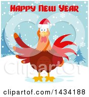 Poster, Art Print Of Happy New Year Greeting Over A Chicken Rooster Bird In The Snow