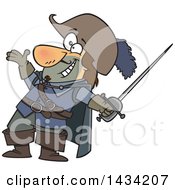 Cartoon Musketeer Presenting And Holding A Sword