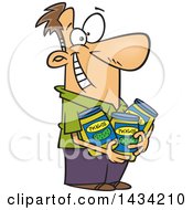 Cartoon Happy White Man Holding Jars Of Pickles