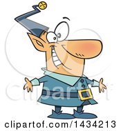 Clipart Of A Cartoon Happy Christmas Elf In A Blue Suit Royalty Free Vector Illustration