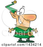Poster, Art Print Of Cartoon Happy Christmas Elf In A Green Suit