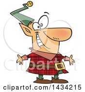 Poster, Art Print Of Cartoon Happy Christmas Elf In A Red Plaid Suit