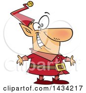 Clipart Of A Cartoon Happy Christmas Elf In A Red Suit Royalty Free Vector Illustration