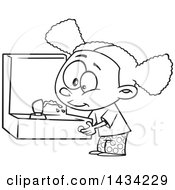 Cartoon Lineart Black Girl Drinking From A Fountain