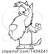 Clipart Of A Cartoon Black And White Lineart Scottie Dog In A Star Trek Shirt Royalty Free Vector Illustration
