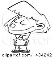 Clipart Of A Cartoon Black And White Lineart Girl Giving Herself A Hug Royalty Free Vector Illustration by toonaday