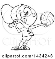 Poster, Art Print Of Cartoon Lineart Athletic Black Girl Serving A Volleyball