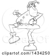 Poster, Art Print Of Cartoon Black And White Lineart Christmas Santa Claus Strutting